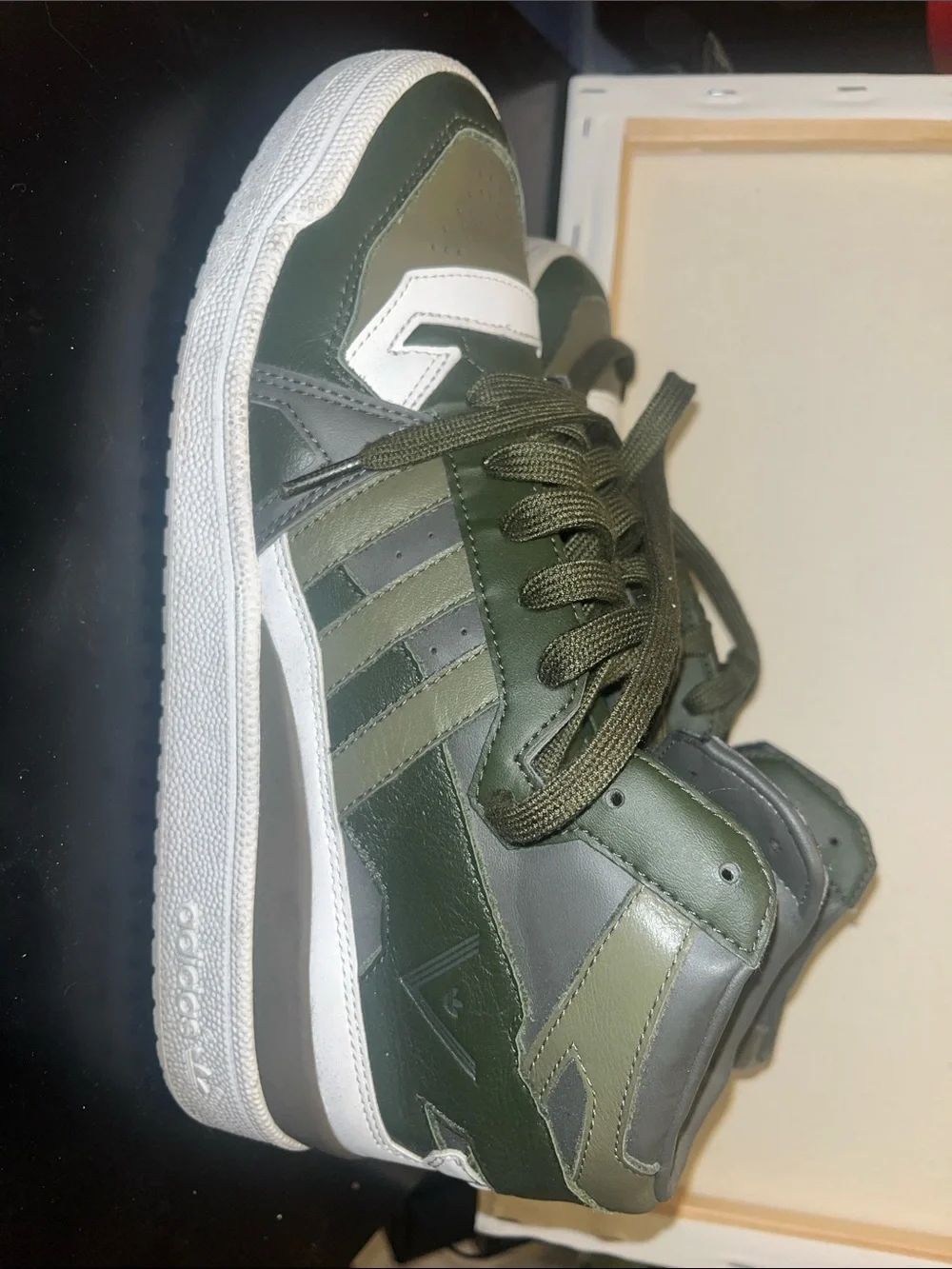 Men's High-Top Sneakers in Olive Green and White